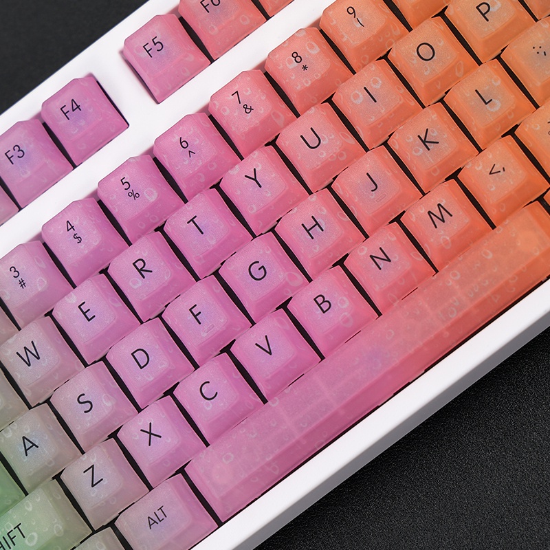 Keycap trong suốt cầu vồng gradient OEM Profile vector thăng hoa nữ tính RGB bộ bàn phím cơ Keycaps