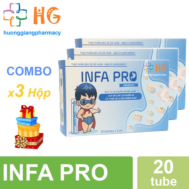 Combo 3 Hộp Bào tử lợi khuẩn INFA PRO - Bảo vệ hệ tiêu hóa của bé khỏe mạnh (Hộp 20 ống)