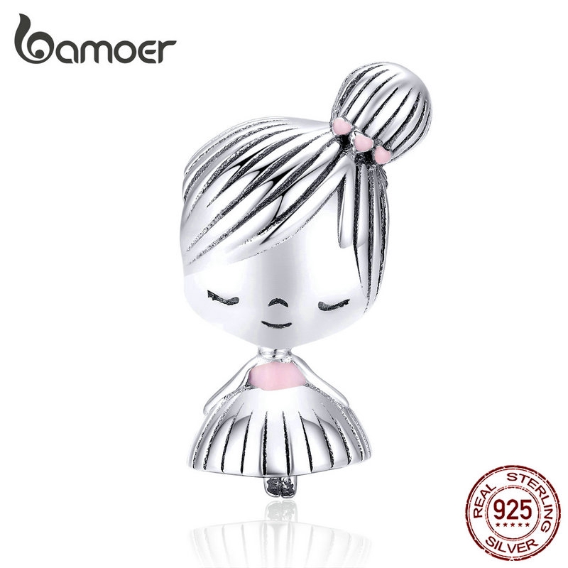 Hạt phụ kiện Bamoer bằng bạc 925 thiết kế hình bé gái/bé trai dùng làm trang sức tiện dụng
