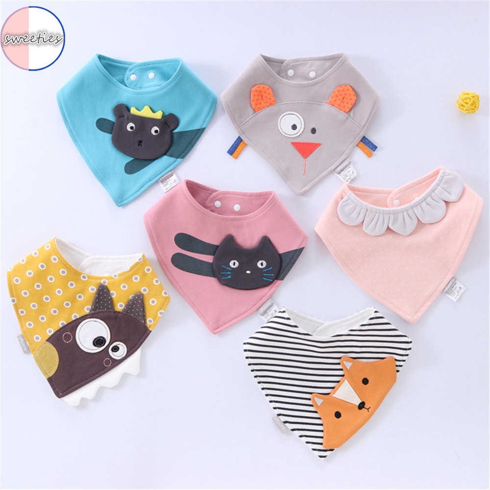 1 Yếm Ăn Cotton Họa Tiết Hoạt Hình Dễ Thương Cho Bé