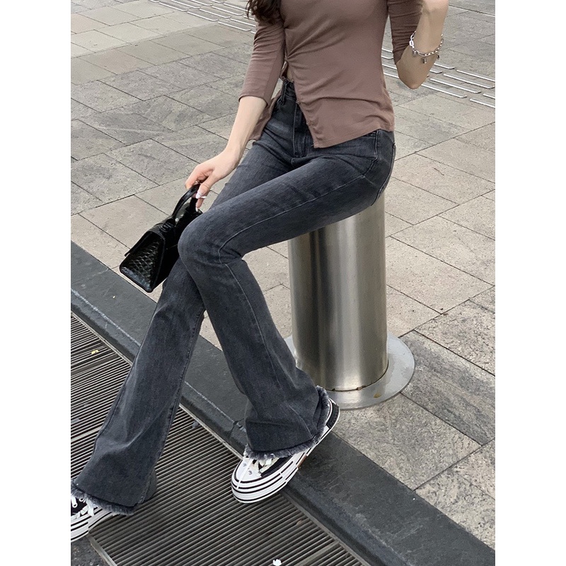 Quần jean ống Bass Loe xám lông chuột BigSize lưng cao, co dãn mạnh, ống siêu dài 102cm 4218