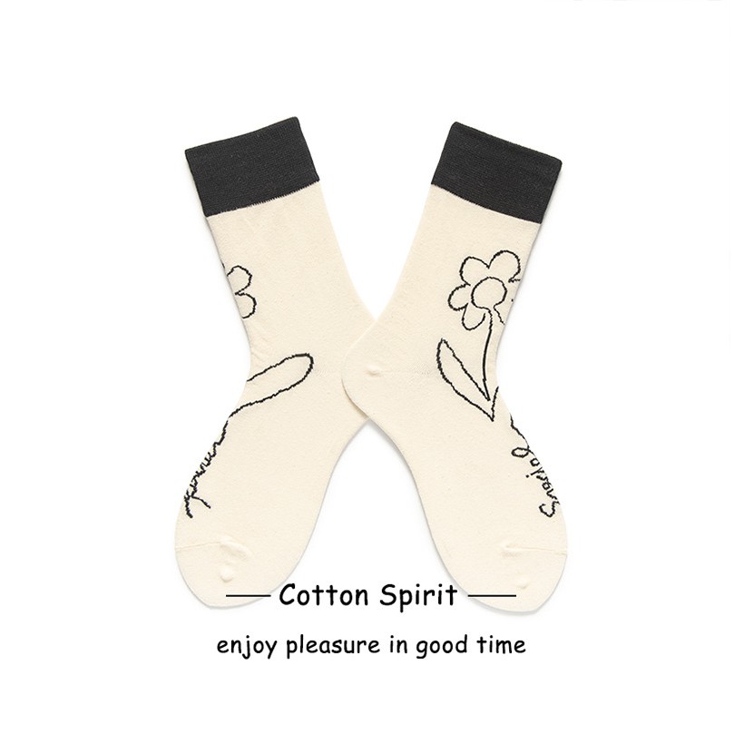 Tất (vớ) UNISEX tất (vớ) nam nữ cổ cao họa tiết bông hoa phong cách Retro Hàn Quốc chất liệu cotton TẤT COTTON SPIRIT