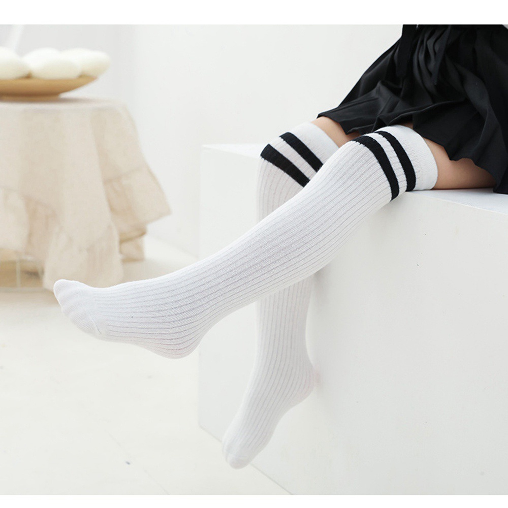 Vớ Cotton Dài Qua Gối Kẻ Sọc Trắng Cho Bé Gái