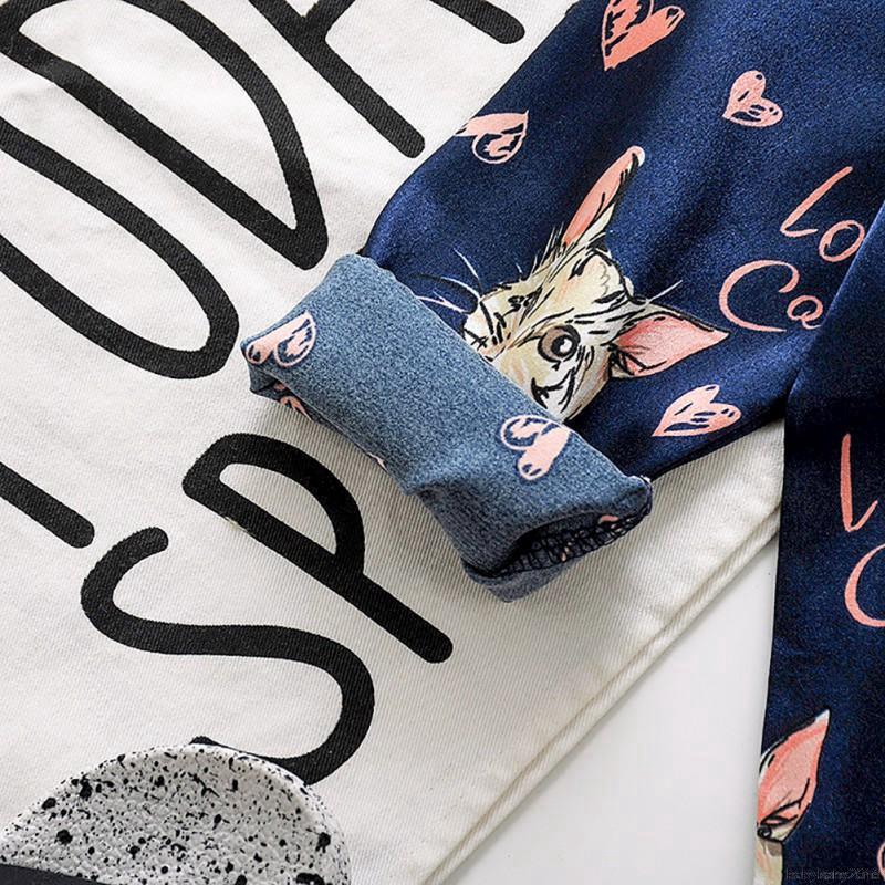 Baby Kids Girls Boys Cartoon Cat Print Long Sleeve Sleepwear Set