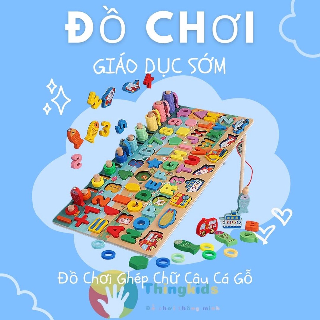 [Mã BMBAU50 giảm 10% đơn 99k] Bộ Đồ Chơi Câu Cá Và Ghép Số Học Đếm Bằng Gỗ - THINGKIDS