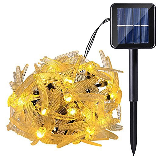 Bộ dây đèn 20 LED trang trí hình chuồn chuồn năng lượng mặt trời chống thấm nước