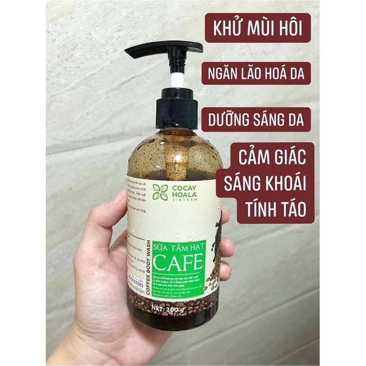 Sữa Tắm Tẩy Tế Bào Chết Khử Mùi Cơ Thể Cỏ Cây Hoa Lá Sữa Tắm Hạt Cà phê Cocayhoala Sáng Da 300g
