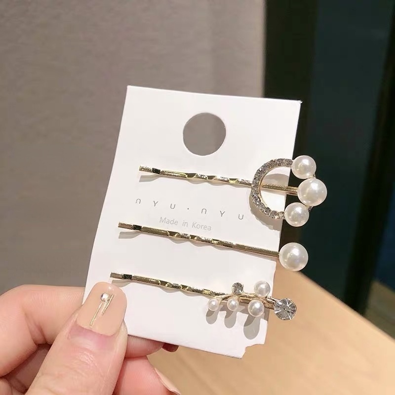 Set 3 Kẹp Tóc Hình Hoa Đính Đá Thời Trang Dành Cho Nữ