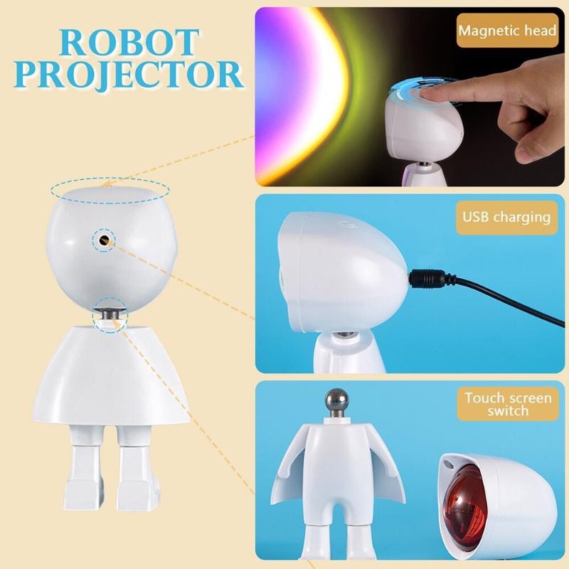 Đèn chiếu Licer hiệu ứng hoàng hôn tạo bầu không khí lãng mạn hình robot có thể sạc lại bằng cáp USB