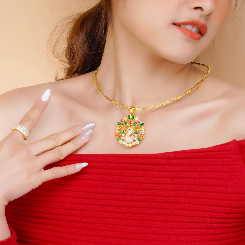 Mặt Dây Chuyền Công Đá Màu Mạ Vàng 18K - UHA M724182
