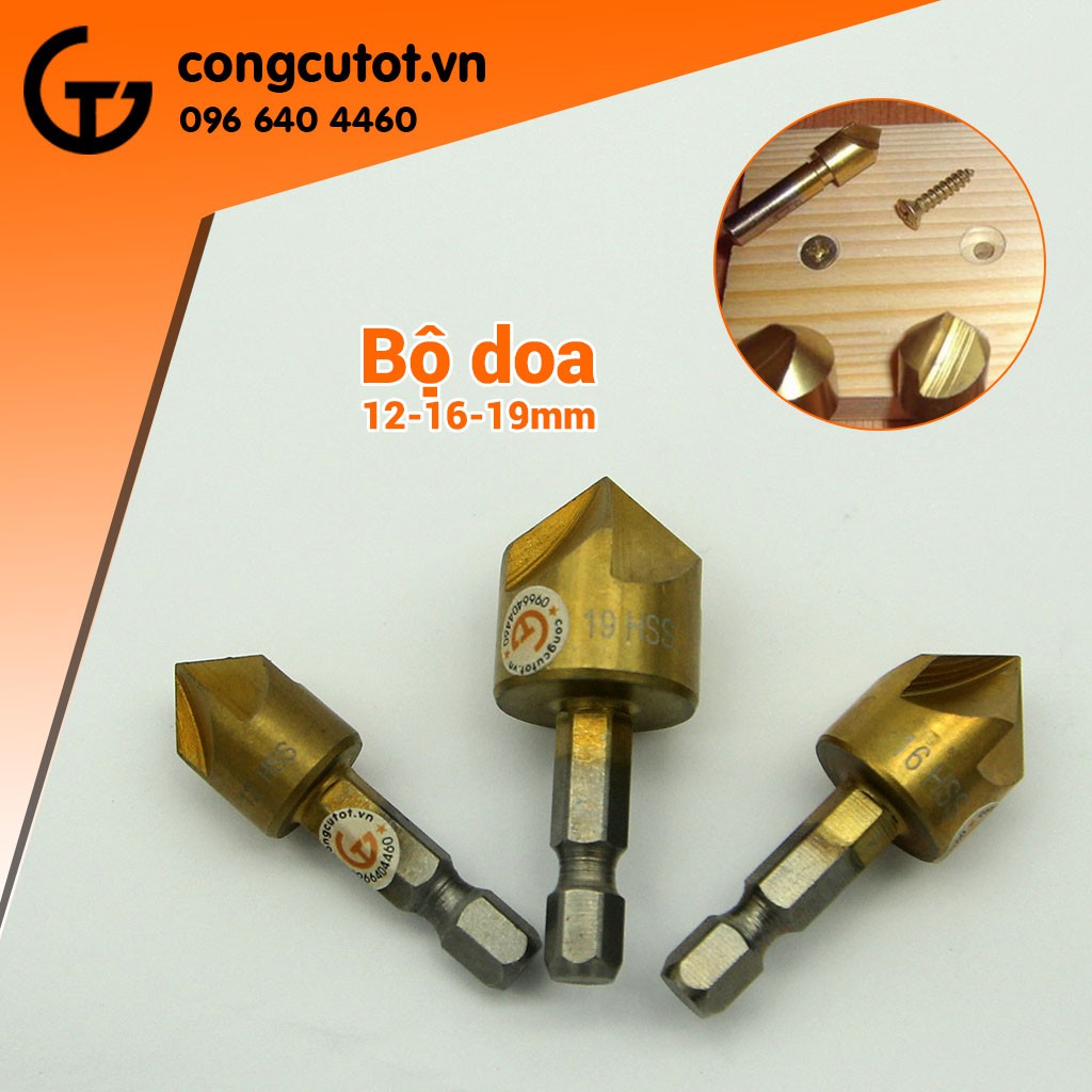 Bộ 3 mũi doa HSS chuôi lục ( 12 - 16 - 19mm )