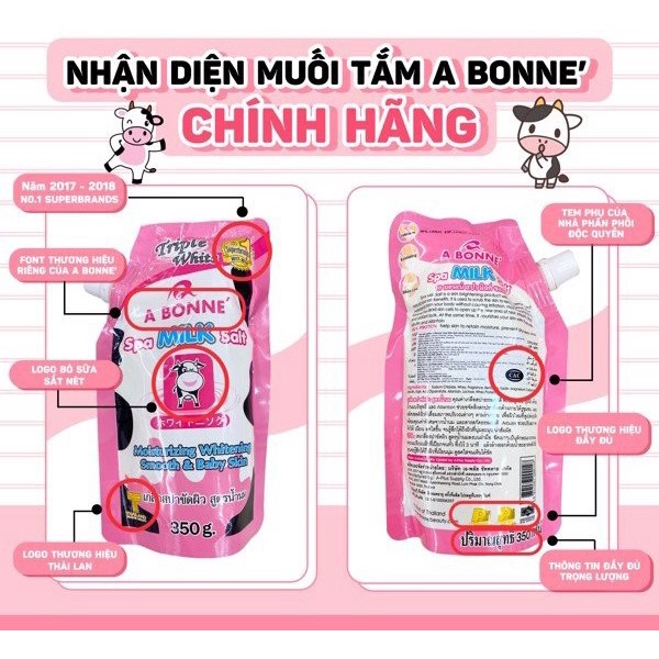 Muối tắm sữa bò A Bonne Spa Milk Salt Thái Lan 350g - Muối tắm tẩy tế bào chết, trắng da, Cho Làn Da Sạch Và Sáng Mịn.