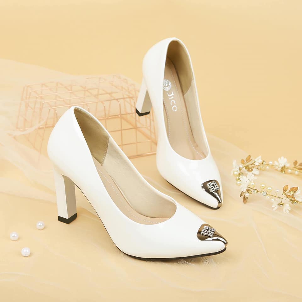 GIÀY CAO GÓT MŨI THẬP CAO 8 PHÂN MÀU TRẮNG -