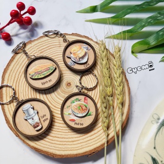 Móc khoá khắc gỗ hình đồ ăn