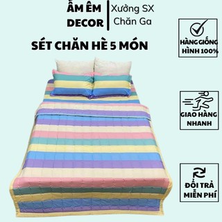[HÀNG ĐẸP] set chăn hè Cotton Poly 5 món gồm 1 ga ,2 vỏ gối đầu , 1 vỏ gối ,1 chăn hè Trần bông - Sét 5 món có chăn hè F