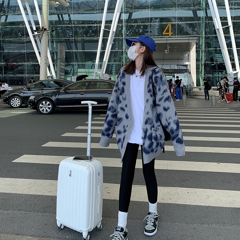 Áo cardigan len nữ lông thỏ họa tiết báo phong cách Âu Mỹ hot tiktok douyin mới nhất 2022 Kozoda AC37 quảng châu cao cấp