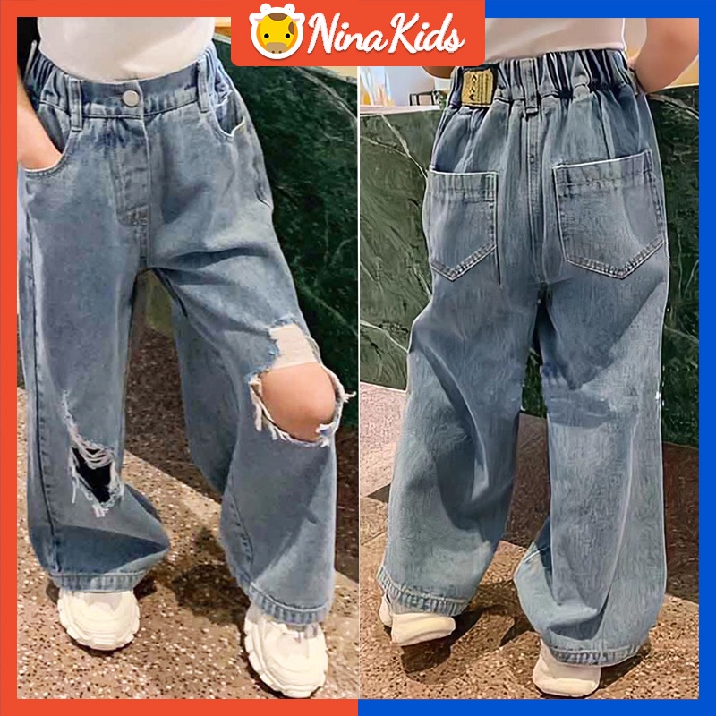 Quần Jean Ống Rộng Thời Trang Mùa Hè Hàn Quốc Cho Bé Gái 1-6 Tuổi