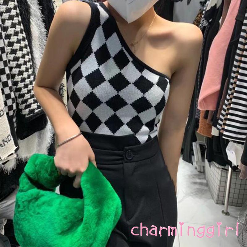 Áo croptop hai dây họa tiết kim cương thời trang cho nữ