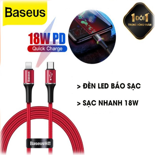 Cáp Sạc Nhanh 18W Type-C To Lightning Có Đèn LED Cho Iphone X 8 7 Plus Iphone 11 Pro Max XS XR - Thương Hiệu Baseus 5.0