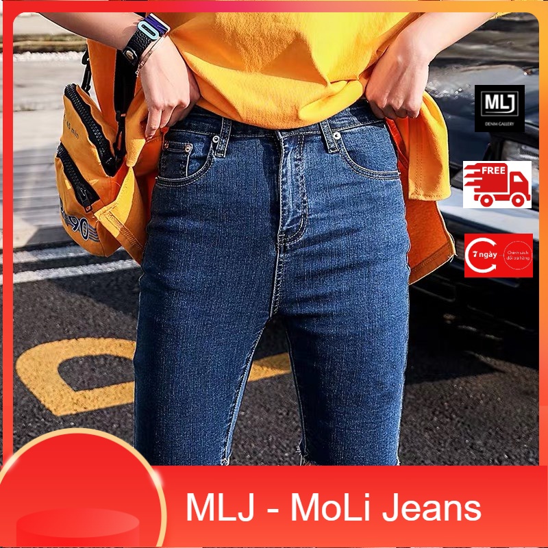 Quần bò jean ngố lửng nữ màu xanh đậm đơn giản 3458