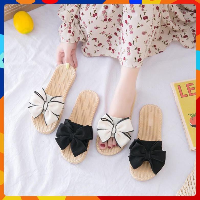 Dép cói, Dép nữ giả Cóii nữ đính nơ họa tiết xinh xắn dễ thương đế nhựa dẻo 2 lớp