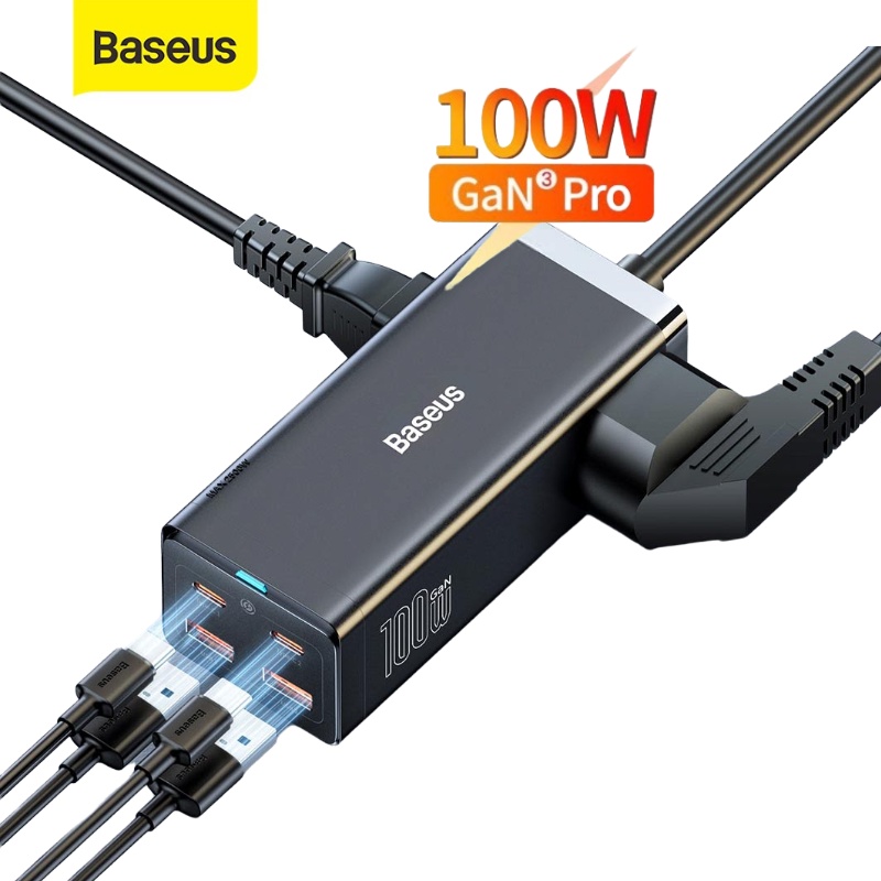 Củ sạc 100W Baseus - Cục gan pro 65w 6IN1 2AC + 2U + 2C kiêm ổ cắm kèm dây type c cho laptop pc máy tính đt ...