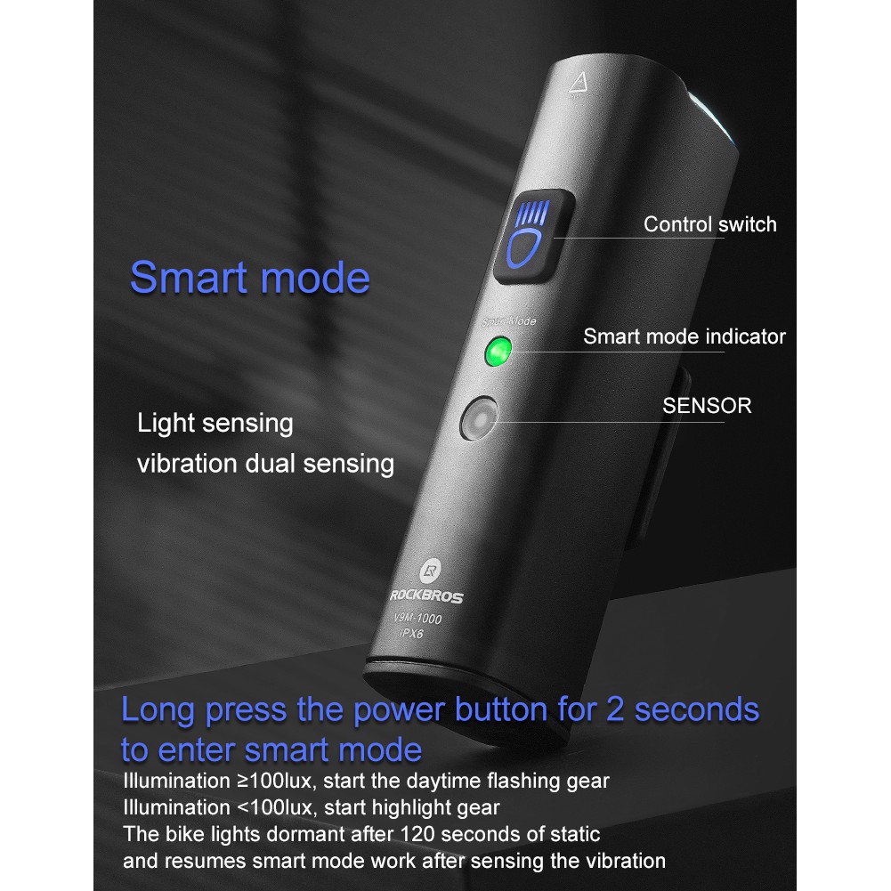 Fulfilled by Shopee  Đèn pha LED ROCKBROS 1000LM vỏ nhôm chất lượng cao kèm sạc USB chống thấm nước cho xe đạp