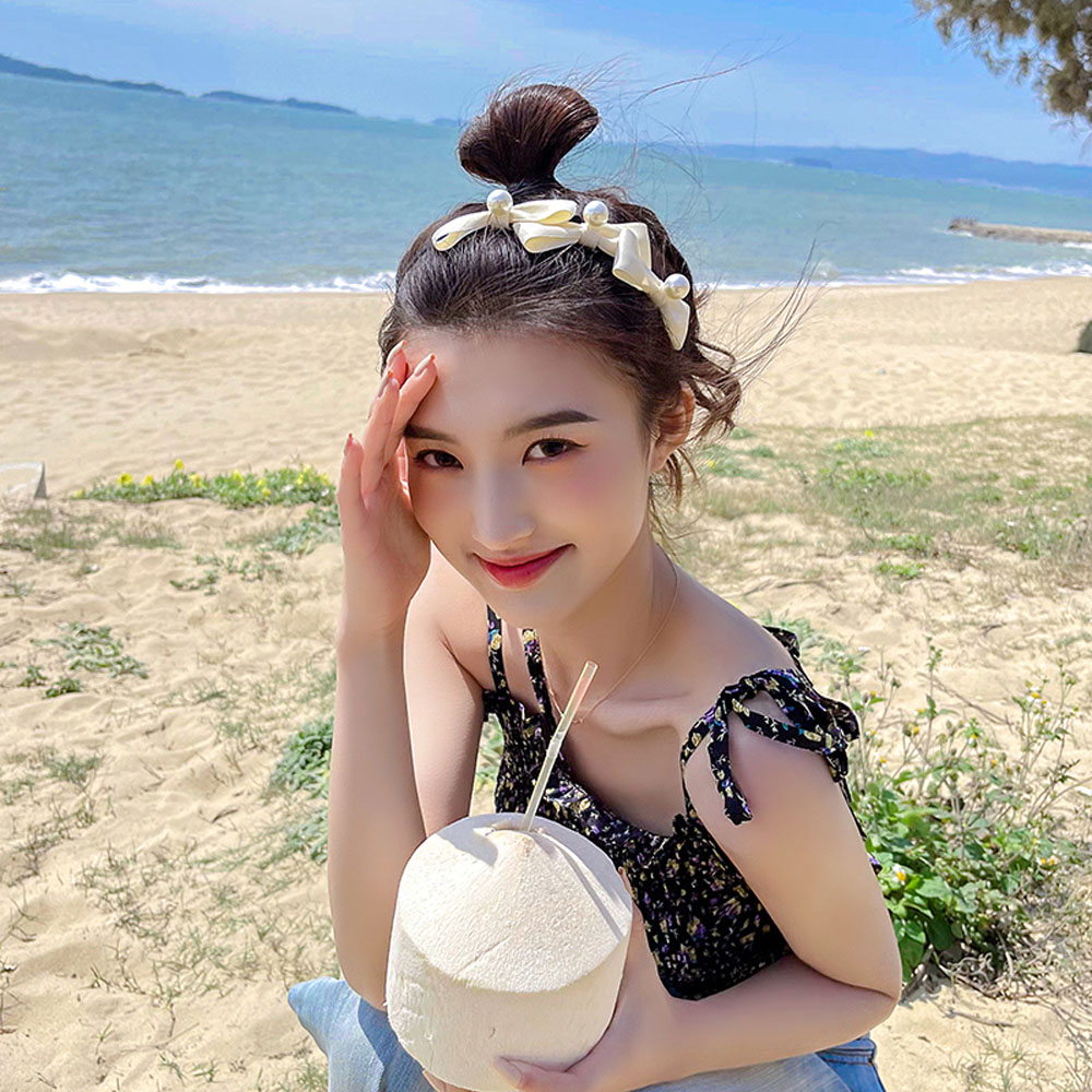 Băng đô vải thắt nơ đính ngọc trai nhân tạo