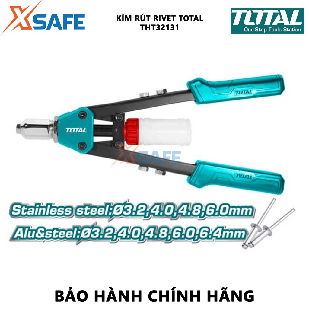 Kìm rút rivet TOTAL THT32131 Kềm rút đinh tán size 13, chất liệu tay cầm thép + nhôm, dùng rút rivet thép, gỡ bỏ đinh