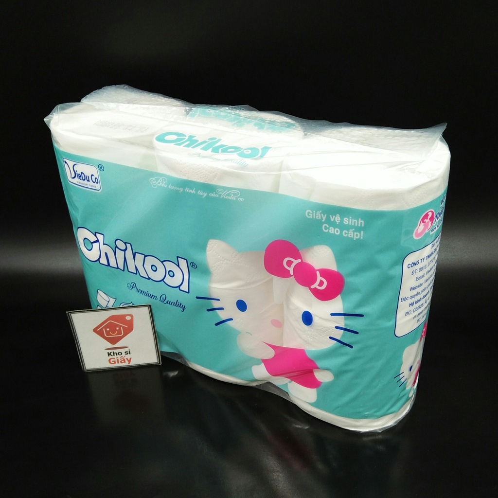 Combo 6 cuộn giấy vệ sinh không lõi 4 lớp Chikool Mèo Kitty