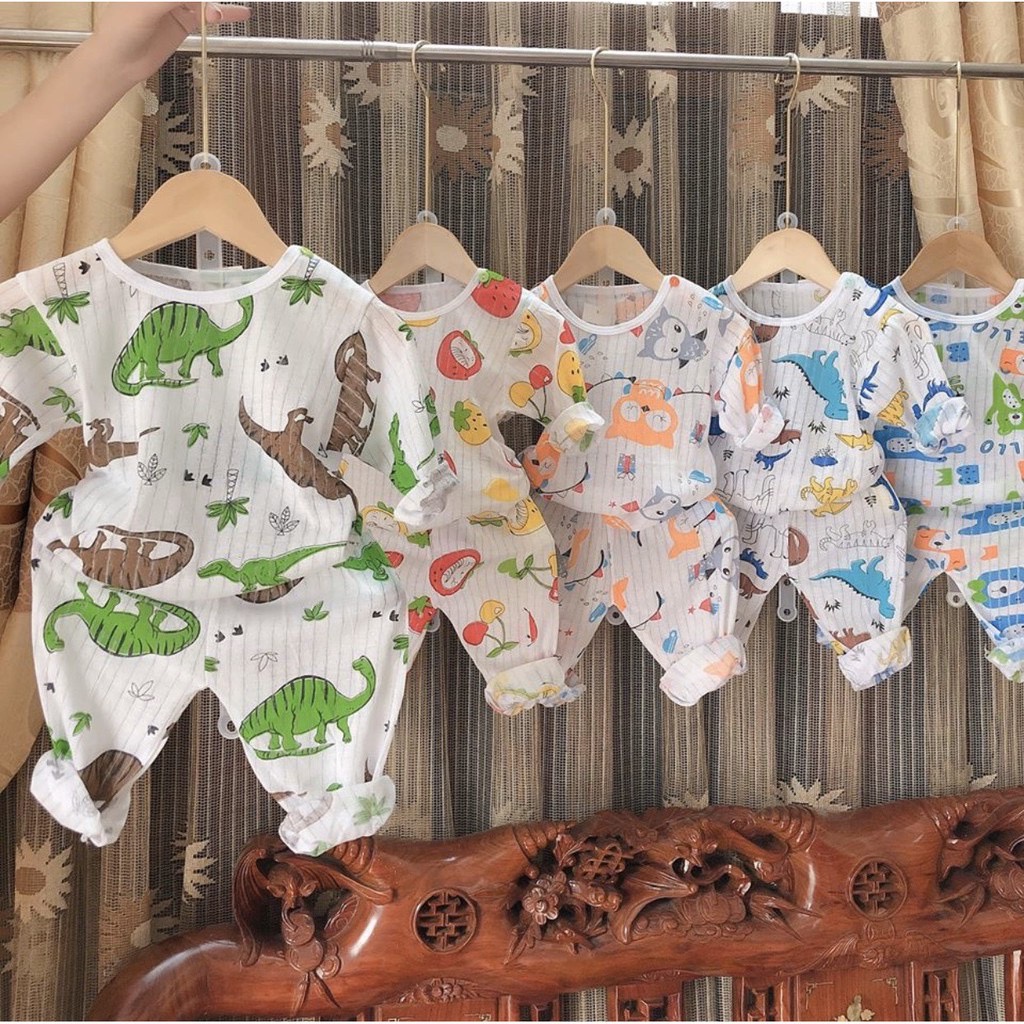 Bộ cotton giấy dài tay chất liệu cotton cho bé từ 3-14kg