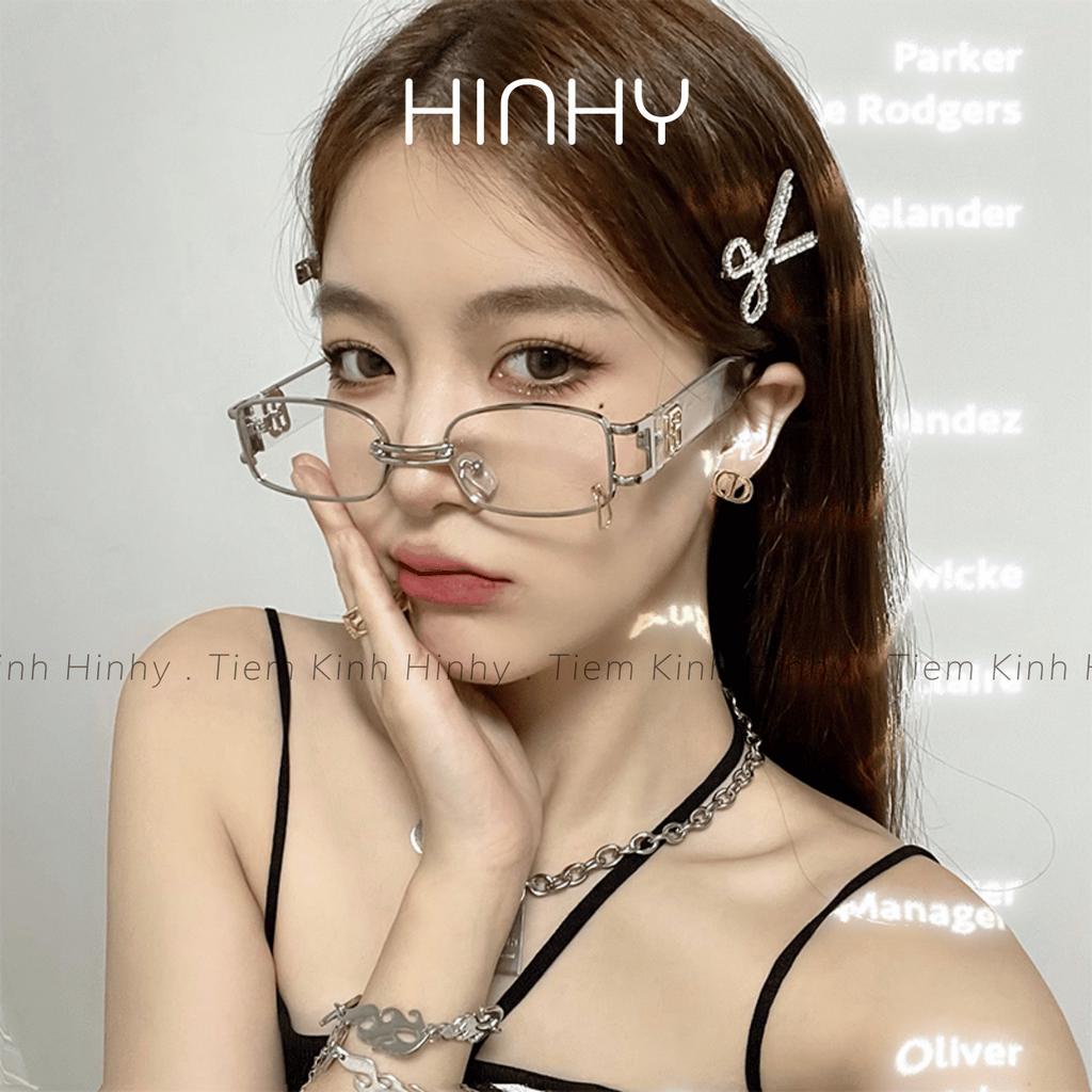 Kính Mắt Kim Loại Vuông Cao Cấp Đính Khuyên Chống UV400 Không Rỉ Thời Trang Nam Nữ Cá Tính [Tặng Hộp Và Khăn Lau]
