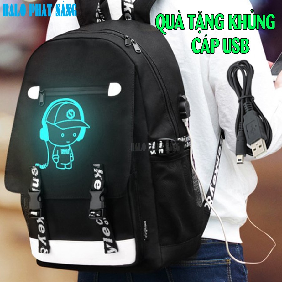 Balo đi học nam nữ phát sáng trong đêm hình Boy Music độc đáo + Tặng cáp sạc USB xịn - HOT trend nhất năm nay