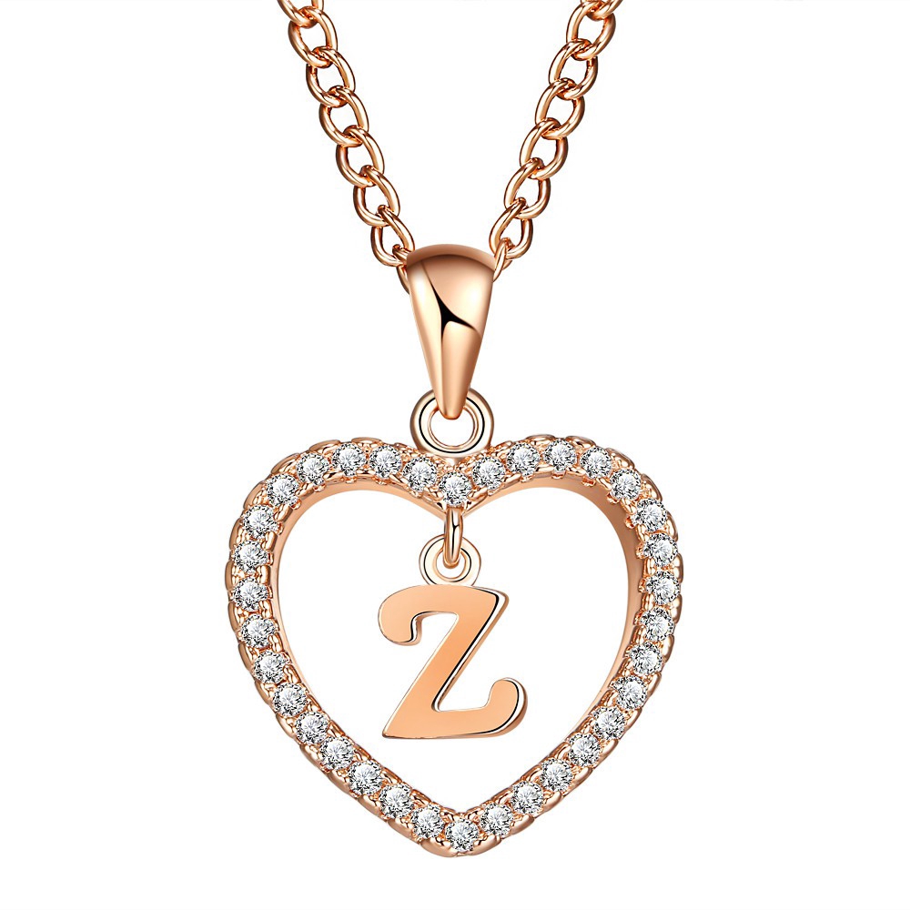 24 letter A-Z pendant necklace crystal rhinestone gold silver jewelry gift