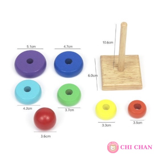 Đồ chơi tháp cầu vồng nhiều màu sắc 7 tầng giáo dục theo phương pháp montessori Chi chan