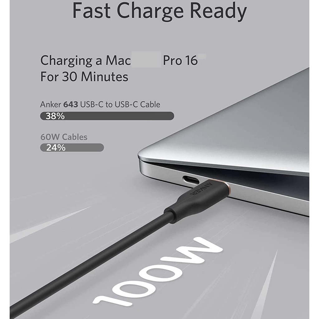Cáp sạc nhanh ANKER 643 Flow USB-C to USB-C 100W PD/PPS dài 1.8m - A8553 Hàng chính hãng phân phối uỷ quyền