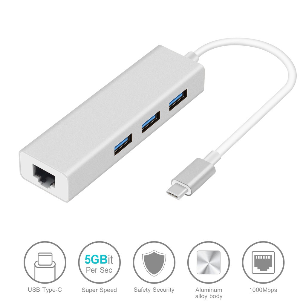 Hub Kết Nối Mạng LAN Batianda Cho Macbook Air Pro 13 15 16 3 Cổng USB Type-C Đầu Nối RJ45 100M