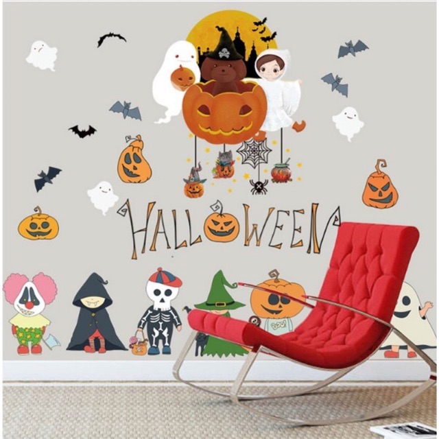 COMBO DECAL DÁN HALLOWEEN - Bí đỏ Ma Quỷ phối Quỷ vui vẻ ( 2 tấm )