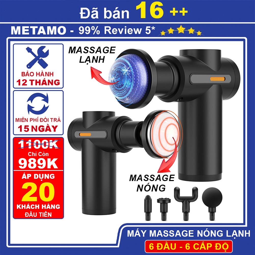 Máy massage cầm tay METAMO 6 đầu 6 cấp độ nóng lạnh trị đau nhức toàn thân, súng massage kèm 6 đầu mát xa chuyên sâu