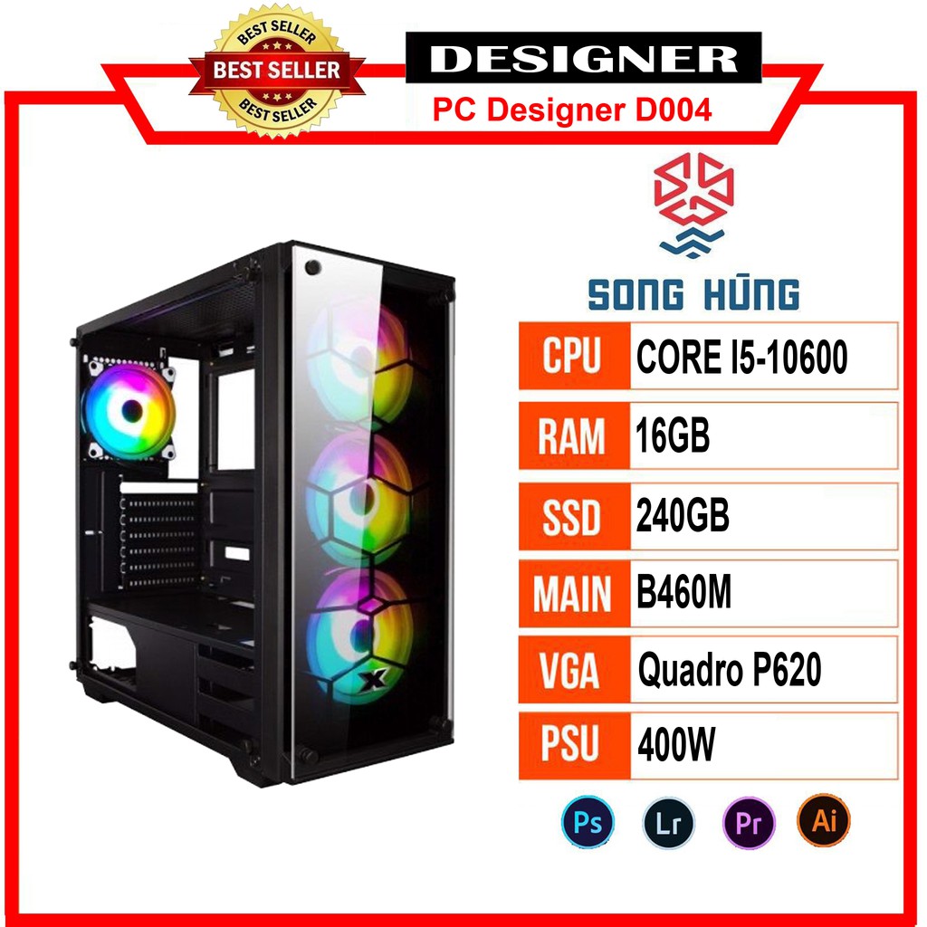 Máy Bộ PC Designer D004 (i5-10600/B460/16GB RAM/Quadro P620/240GB SSD/400w/Tản nhiệt 400Ti Color Master)