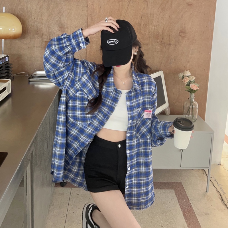 SUXI Áo Sơ Mi Caro Tay Dài Thời Trang Dành Cho Nữ