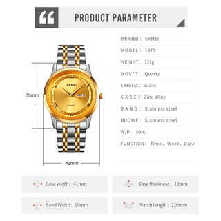 Đồng Hồ Quartz Nam Dây Thép Không Gỉ Mạ Vàng Chống Thấm Nước SKMEI 1870