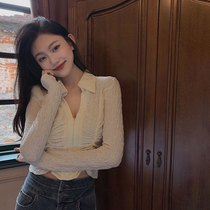 Áo Kiểu Tay Dài Cổ Chữ V Dáng Ôm Trẻ Trung Quyến Rũ Cho Nữ