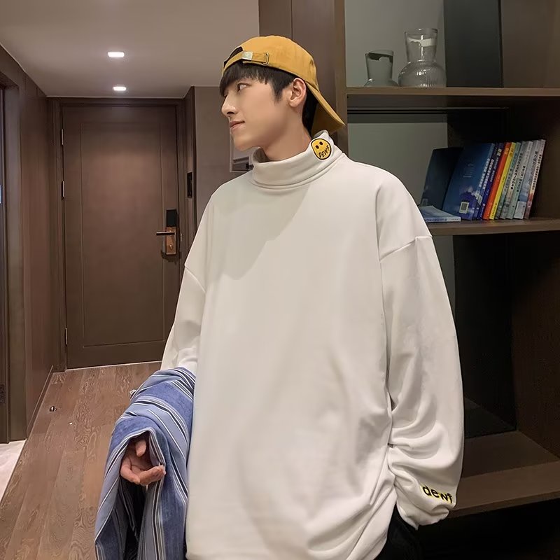 Áo Thun Nam Tay Dài Cổ Cao In Hình Mặt Cười Thời Trang Hàn Quốc