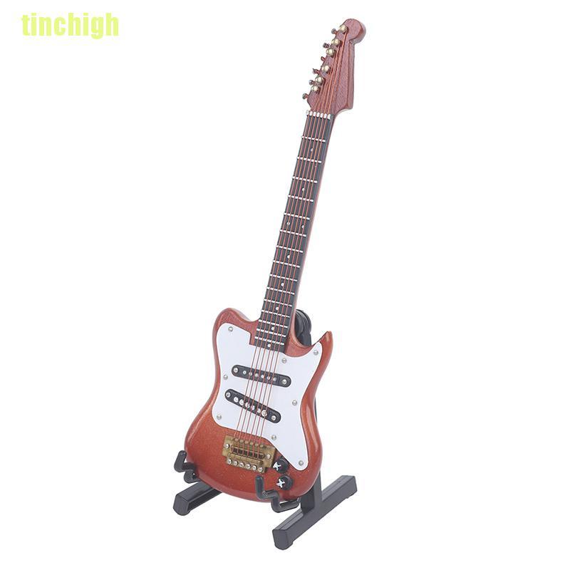 Mô hình đàn guitar và đế đỡ trưng bày mini tỉ lệ 1/6 bằng gỗ dành cho trang trí nhà búp bê