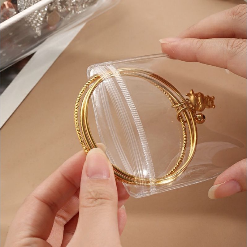 Hộp Đựng Trang Sức Bằng Nhựa PVC Trong Suốt Chống Oxy Hóa Có Khóa Kéo Tiện Dụng