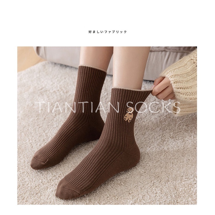 Tất nữ  vớ nữ cổ cao Cotton thêu hình gấu mới  dành cho nữ sinh