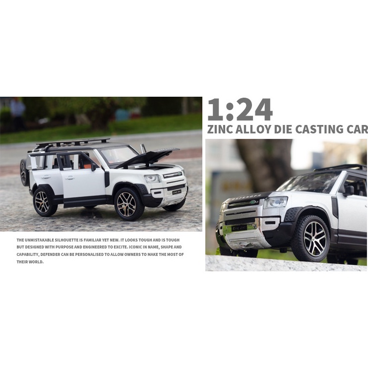 MÔ HÌNH XE LAND ROVER DEFENDER 1:24 CHEZHI vỏ hợp kim, hiệu ứng âm thanh, đèn sáng, đồ chơi trẻ em sưu tâm, trưng bày