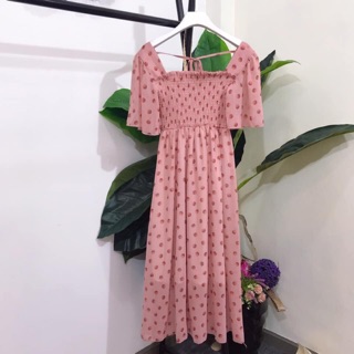 Váy voan chấm bi hồng