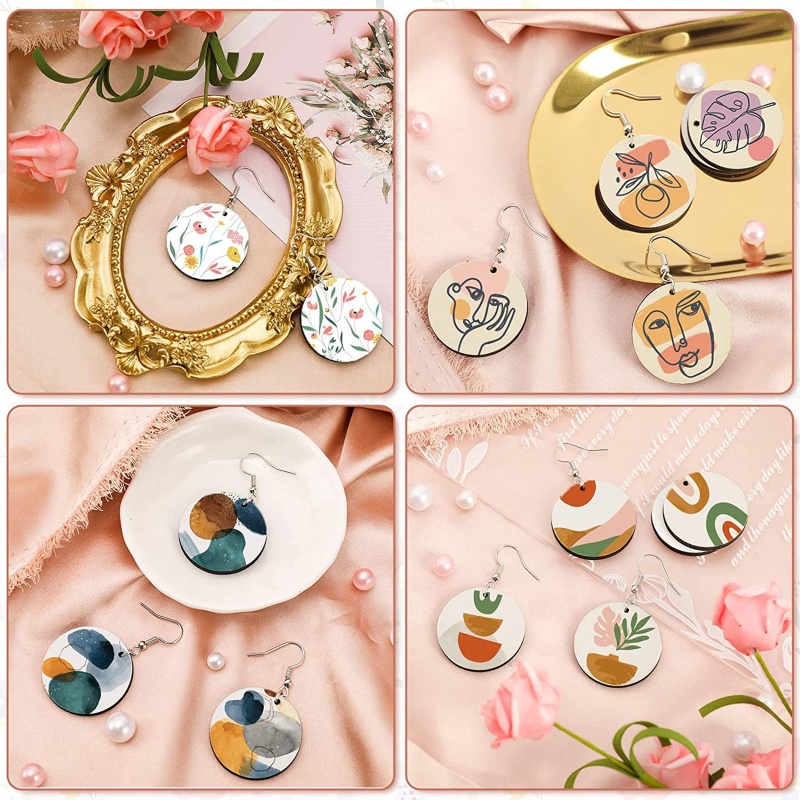 Set 50 Khuyên Tai Tròn Bằng Gỗ Chưa Hoàn Thiện